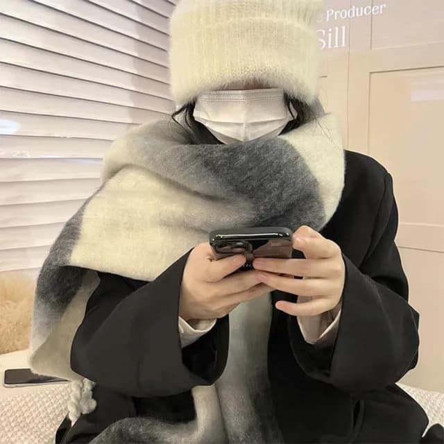【MoonDy】情人節禮物 圍巾 條文圍巾 格子圍脖 仿羊絨披肩 加厚圍巾 流蘇圍巾 披巾 馬海毛圍巾 韓國圍巾 空