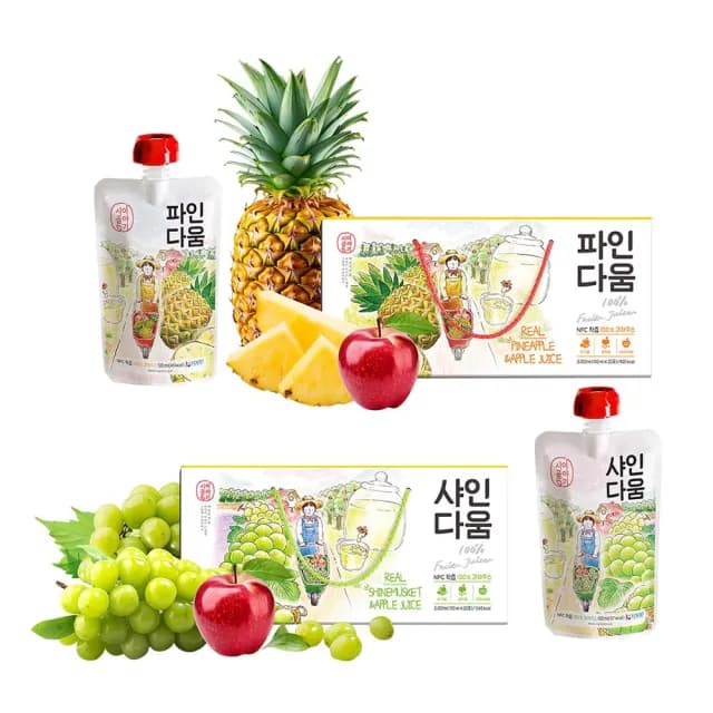 【韓味不二】韓國100%葡萄蘋果汁100ml*20入禮盒X1盒(送禮推薦/節日禮盒/春節禮盒)