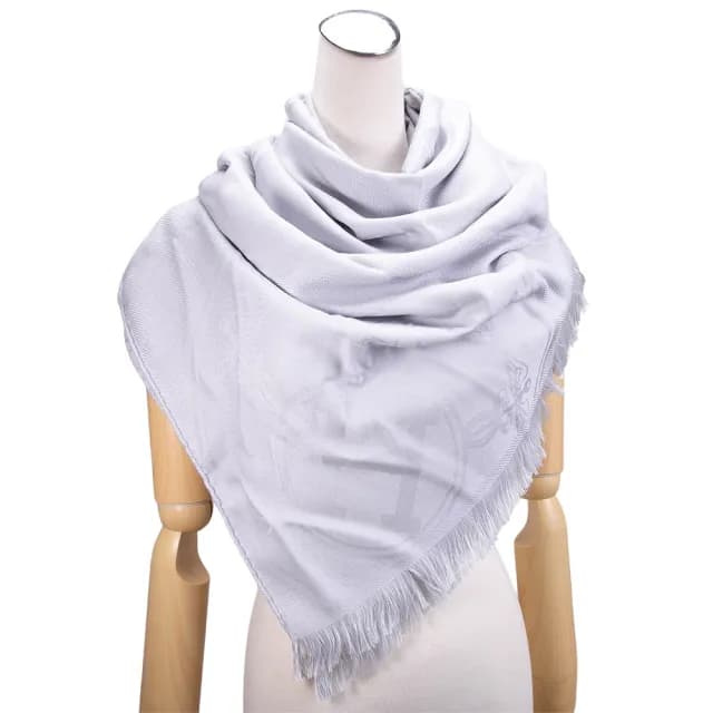 【Hermes 愛馬仕】New Libris stole 圖騰喀什米爾圍巾(雲灰色)
