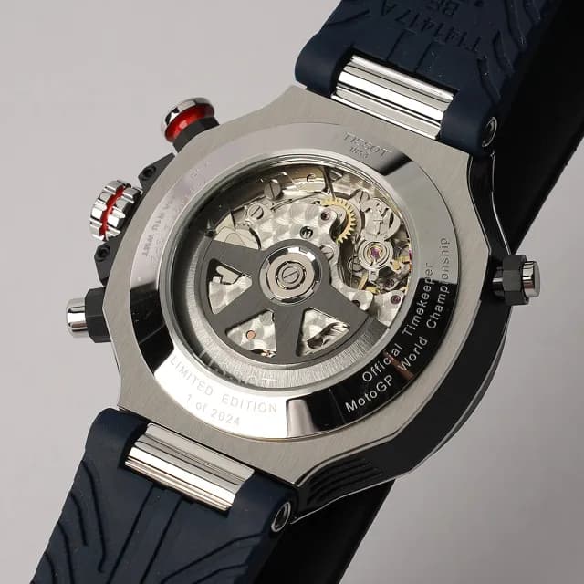 【TISSOT 天梭 官方授權】MOTOGP 75周年限量三眼計時機械錶-45mm 男錶 父親節禮物(T1414272704100)