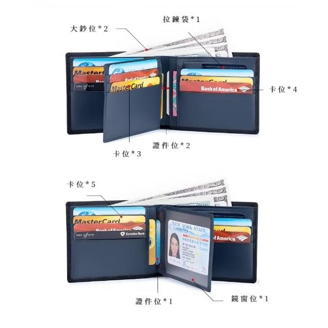 【男士格調】商務頂級RFID牛皮多卡位2折男夾(條紋設計 防盜刷 短夾 錢包 卡片夾 出國 皮夾 生日禮物)