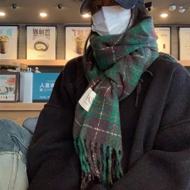 【KT DADA】格紋圍巾 百搭圍巾 羊絨圍巾 披肩圍巾 大圍巾 披肩 披肩毯 羊毛披肩 保暖圍巾 圍脖