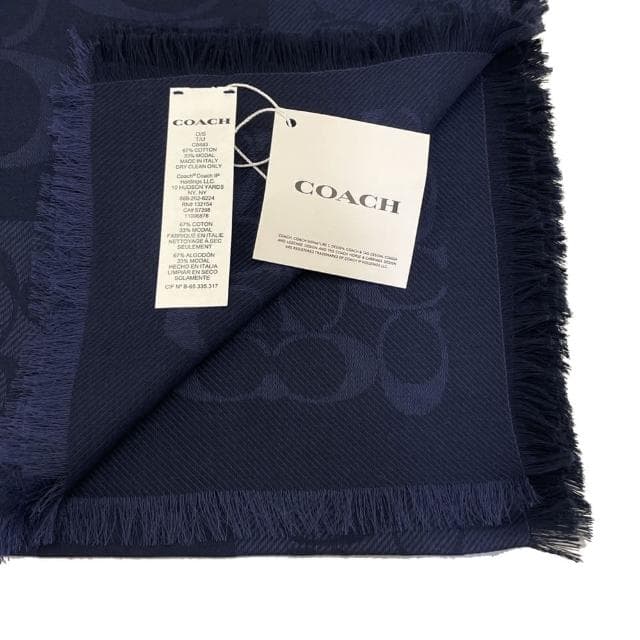 【COACH】C LOGO棉混莫代爾絲巾方巾圍巾(深藍)