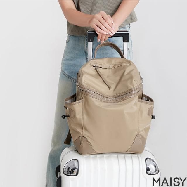 【MAISY】母親節禮物 簡約外出防潑水牛津布旅行包 後背包 電腦包(深藍色/ 杏色 / 米棕色／杏棕色 / 黑色)