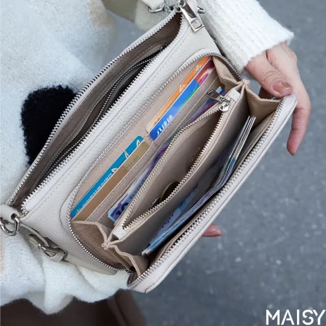 【MAISY】情人節禮物 真皮 高級頭層牛皮簡約肩背包 手提包(真皮包包 卡其色／米色／藍色／黑色／綠色／銀色