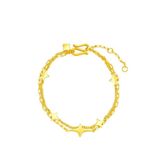 【周大福】雙層星芒 星星黃金手鍊_計價黃金(鍊長15cm)