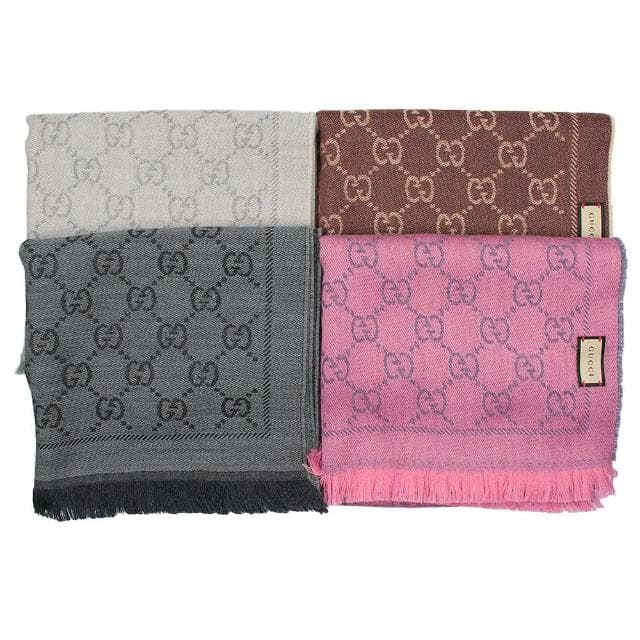 【GUCCI 古馳】經典GG 緹花LOGO雙面寬版流蘇 羊毛 圍巾 披肩(任選色)