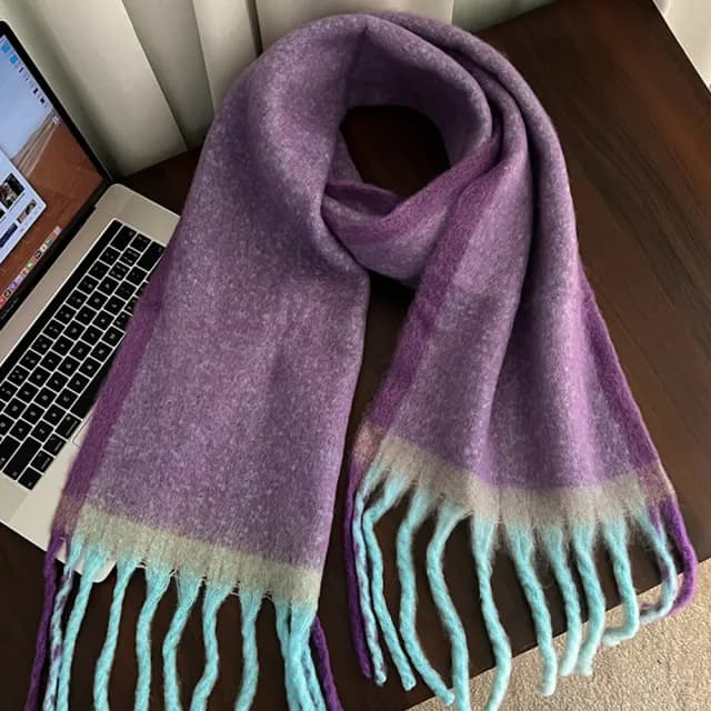 【LEESA】披肩圍巾\雙色圍巾\流蘇圍巾\加厚保暖\百搭配件\圍脖\披巾\加厚圍巾\親膚不刺膚\