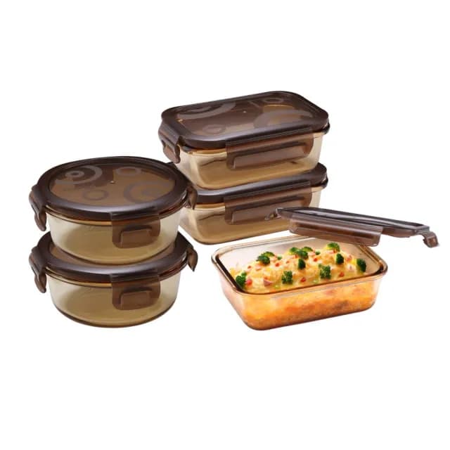 【CorelleBrands 康寧餐具】琥珀色耐熱玻璃保鮮盒小容量五件組(380ML+400ML)