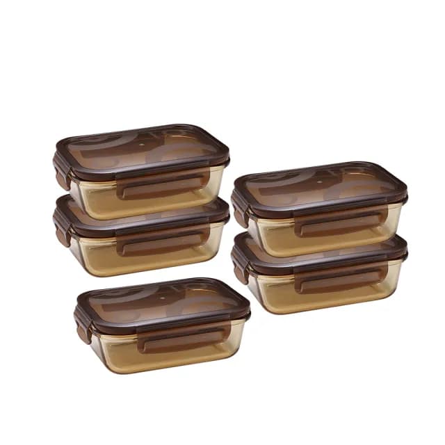 【CorelleBrands 康寧餐具】琥珀色玻璃保鮮盒超值五件組-兩款可選(380ml+600ml+650ml+1050ml)