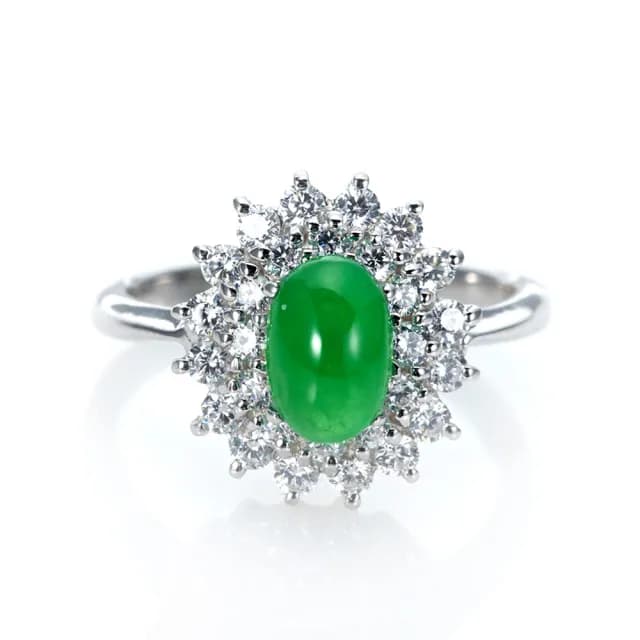 【DOLLY】18K金 緬甸陽綠高冰種A貨翡翠鑽石戒指-002(長輩送禮首選)