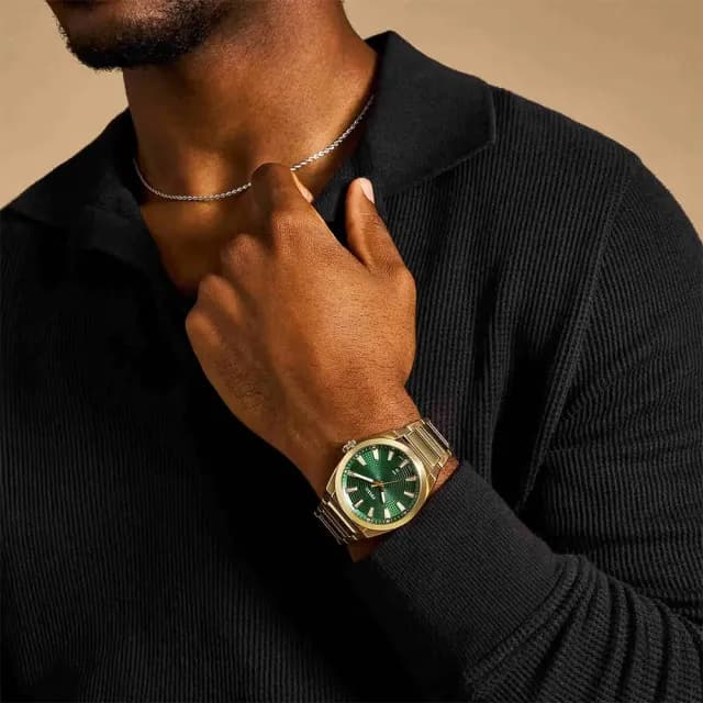 【FOSSIL】Everett 復古大三針手錶-金x綠/42mm 禮物 送禮 推薦(FS6090)