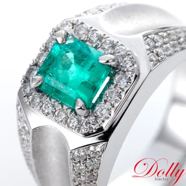 【DOLLY】父親節禮物 1克拉 天然哥倫比亞祖母綠18K金鑽石男戒-002(情人節 交換禮物首選)