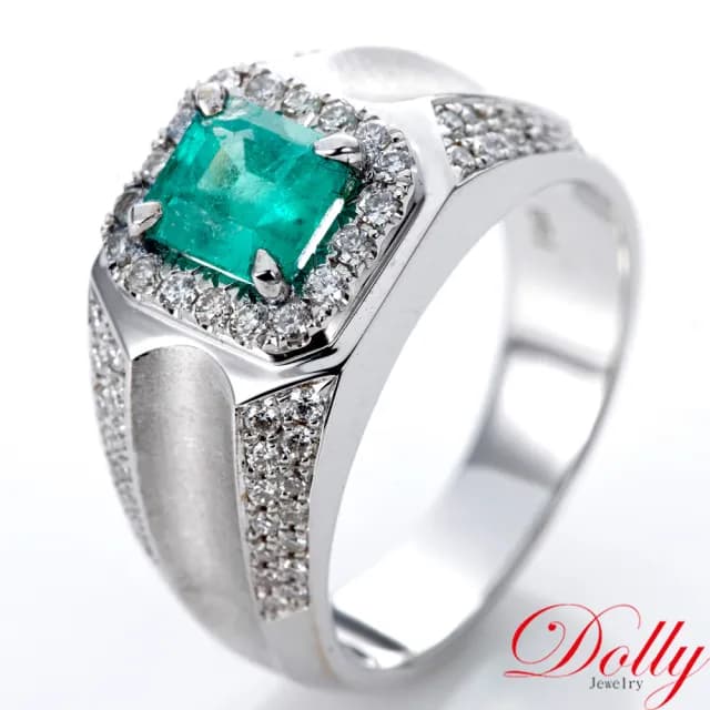 【DOLLY】父親節禮物 1克拉 天然哥倫比亞祖母綠18K金鑽石男戒-002(情人節 交換禮物首選)