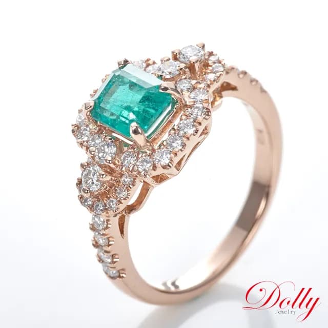 【DOLLY】1克拉 天然哥倫比亞祖母綠18K玫瑰金鑽石戒指-005(母親節 長輩送禮 交換禮物首選)