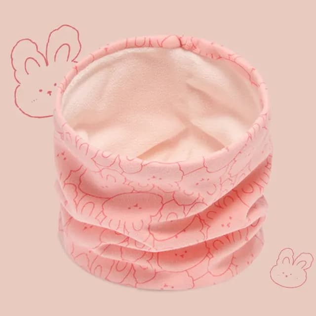【童話飾界】多功能純棉加絨加厚親子款-套頭圍巾兒童圍脖-脖套口罩帽子頭巾(厚-粉色兔兔)