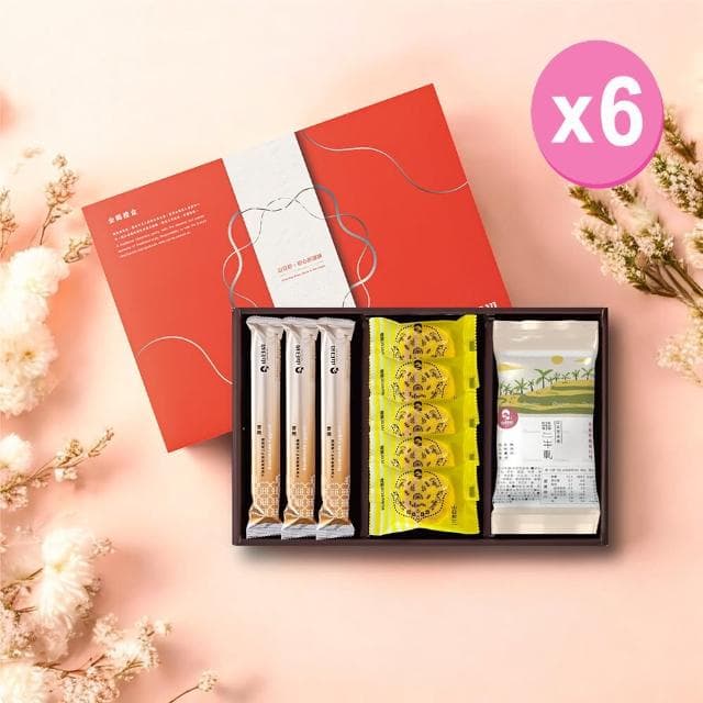 【山日初/信手工坊】金鶴禮A/406g×6盒組(原味蛋捲＋土鳳梨酥+米牛軋/茶韻蔓越莓口味/附提袋)