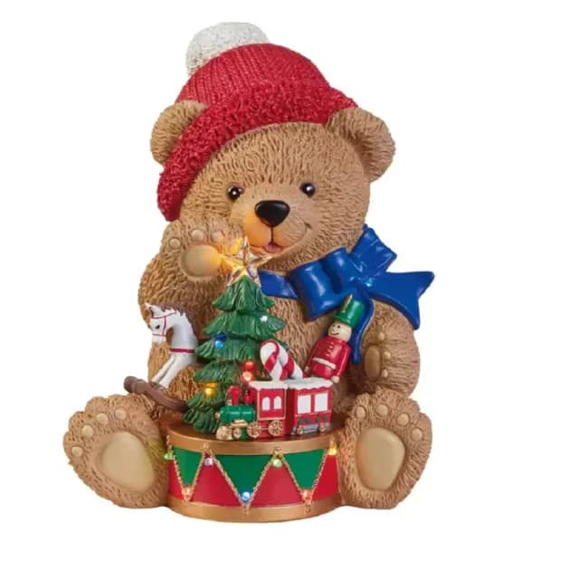 【Star 星】交互禮物LED 聖誕熊裝飾13.5吋(商品底部開關可啟動燈光和定時功能)