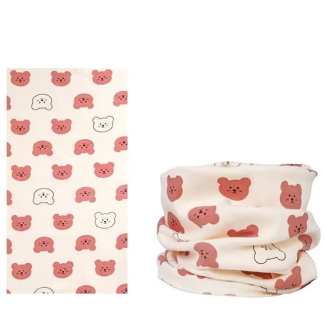 【童話飾界】多功能純棉加絨加厚親子款-套頭圍巾兒童圍脖-脖套口罩帽子頭巾(厚-咖啡小熊仔)