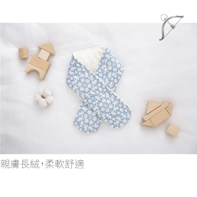 【PL Life】貝柔兒童加絨暖毛圍巾(藍碎花)