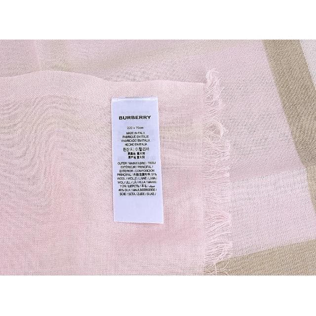 【BURBERRY 巴寶莉】BURBERRY布標黑字LOGO羊毛混絲經典格紋披肩/圍巾(雪花石膏粉紅)