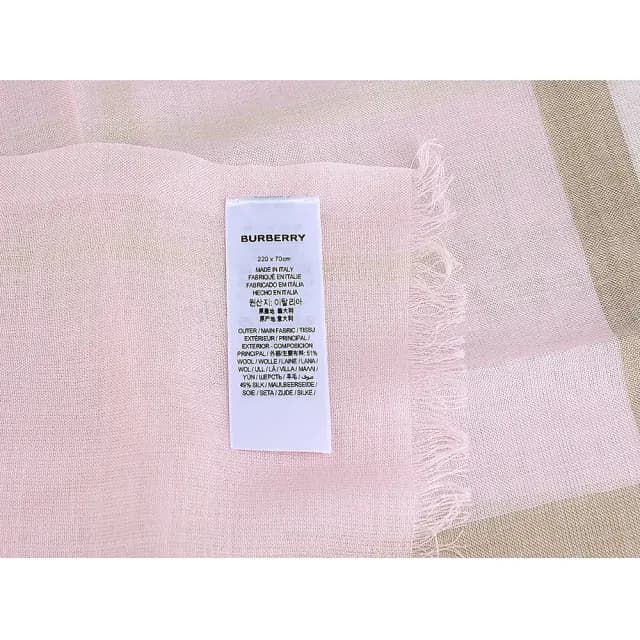 【BURBERRY 巴寶莉】BURBERRY布標黑字LOGO羊毛混絲經典格紋披肩/圍巾(雪花石膏粉紅)