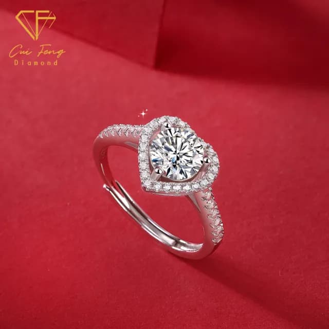 【CF鑽飾】戒指 莫桑鑽《微鑲真心》(1克拉 雙11限定  女戒 鑽戒 禮物 求婚 生日)