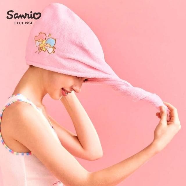 【SANRIO 三麗鷗】KiKiLaLa雙子星正版授權刺繡浴帽擦頭包頭巾(閨蜜女兒女友老婆聖誕交換禮物)