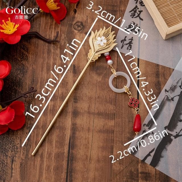 【Golicc】中式 鳳凰流蘇吊墜 古風婚慶髮簪(母親節 生日 情人節 髮飾 頭飾 婚禮 喜慶 禮物)