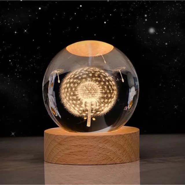 【A-ONE 匯旺】大蒲公英 水晶球 3D發光水晶球 小夜燈 LED暖光燈 聖誕節 情人節 交換禮物