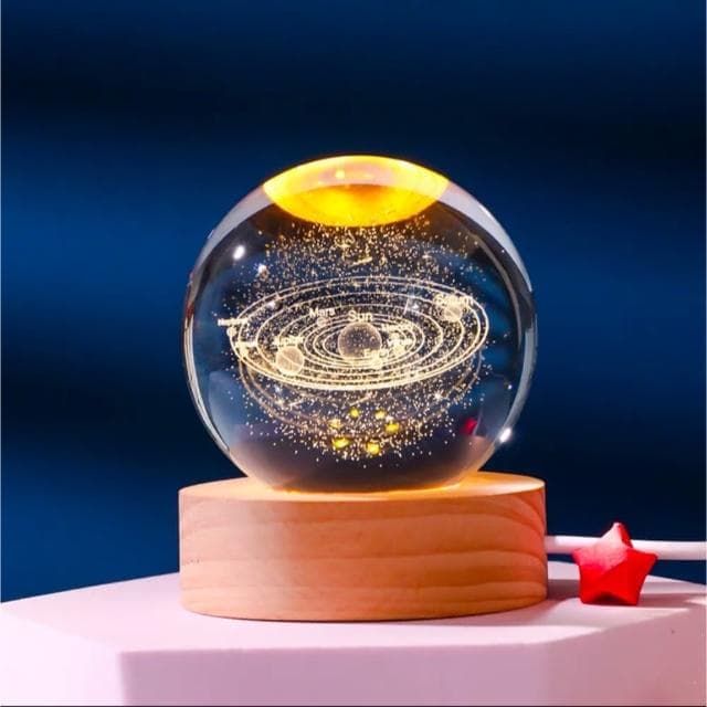 【A-ONE 匯旺】太陽系 流星 水晶球小夜燈 暖光夜燈 交換禮物 生日禮物燈 情人節 兒童房 LED木座