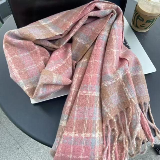 【LEESA】圍巾\加厚圍巾\粉色圍巾\保暖披肩\生日禮物\女生實用\保暖圍巾\格子圍巾\仿羊絨圍巾\顯白顯氣色