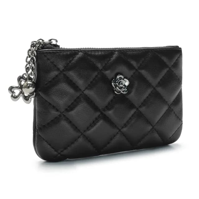 【2R 手工真皮】綿霜羊皮KOKO極軟菱格零錢包 氣質黑