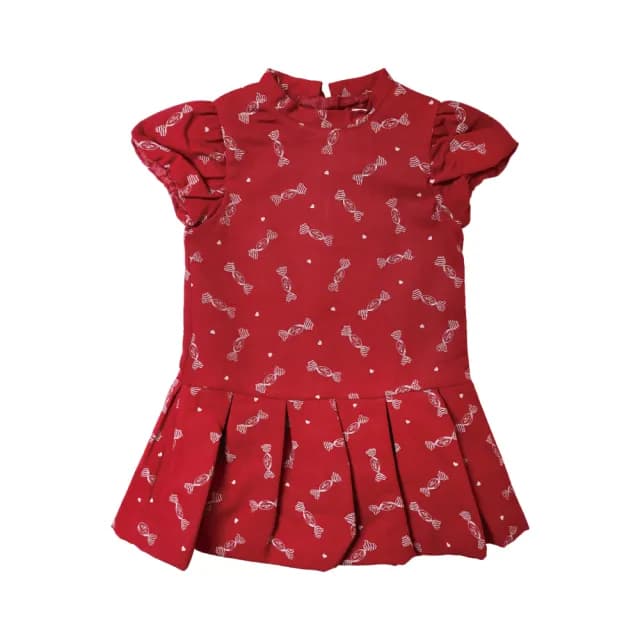 【ANNY’S 安妮公主】童裝 可愛糖果奇緣秋冬款公主袖百褶裙擺洋裝(9244紅色)