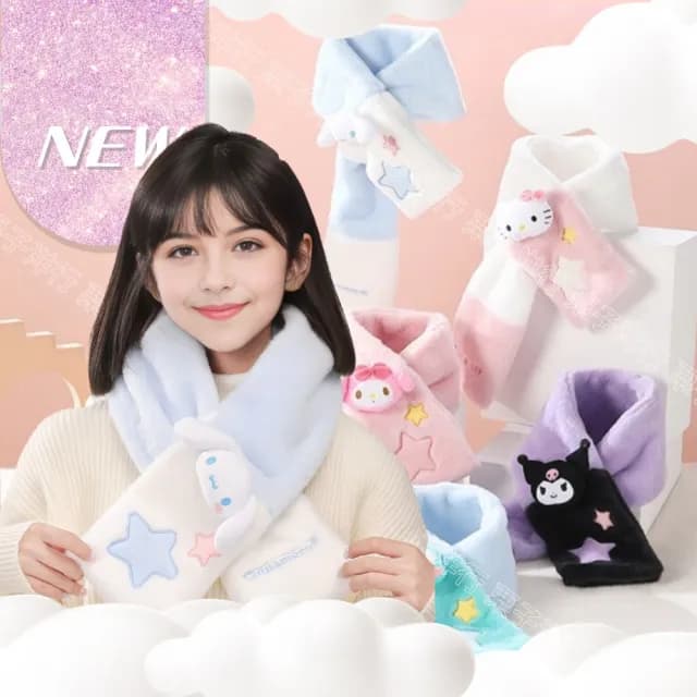 【SANRIO 三麗鷗】大耳狗圍巾酷洛米美樂蒂帕恰狗人魚漢頓凱蒂貓圍巾兒童成人(新年送禮生日禮物孫女兒禮物)
