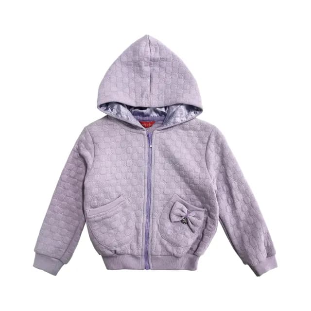 【ANNY’S 安妮公主】童裝 圓點壓紋蝴蝶結雙口袋秋冬款拉鍊連帽外套(9417紫)