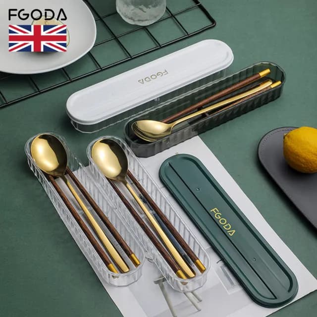 【英國FGODA】輕奢風便攜環保餐具筷匙組附盒-2色套組(環保餐具/隨身餐具/旅行餐具套)