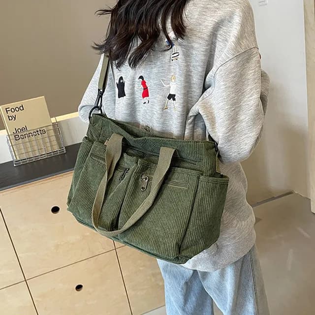 【Sunday Life】情人節禮物 日系大容量多隔層單肩包/斜背包/手提包(軍綠色)