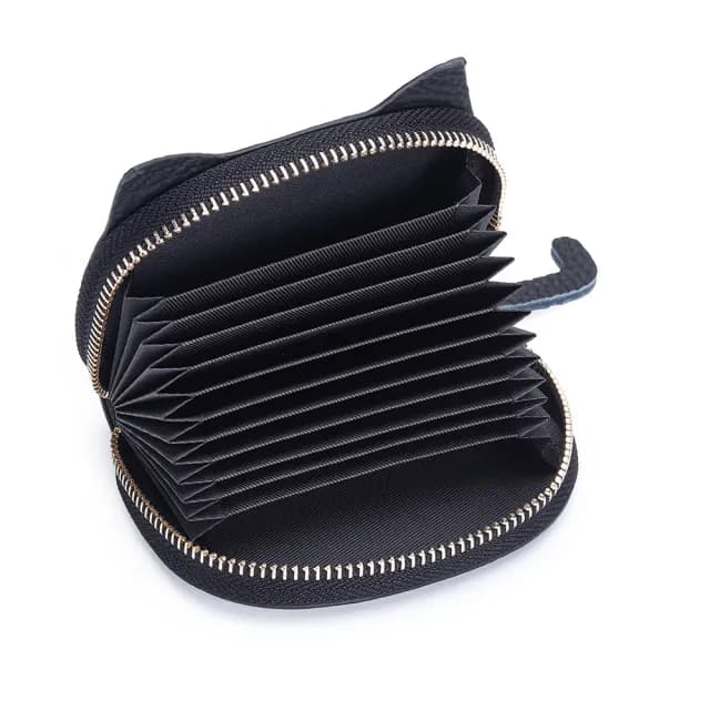 【達賀尊爵】牛皮卡包女士新款卡通可愛刺繡貓咪零錢包(多卡位證件收納小包)