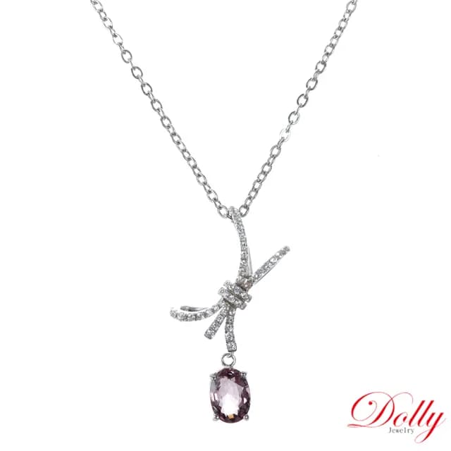 【DOLLY】1克拉 天然粉紫色尖晶石18K金鑽石項鍊-003(情人節 交換禮物首選)