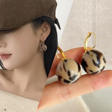 【Golicc】復古 豹紋球 耳扣(七夕 情人節 生日 飾品 耳釘 耳飾 耳墜 禮物)