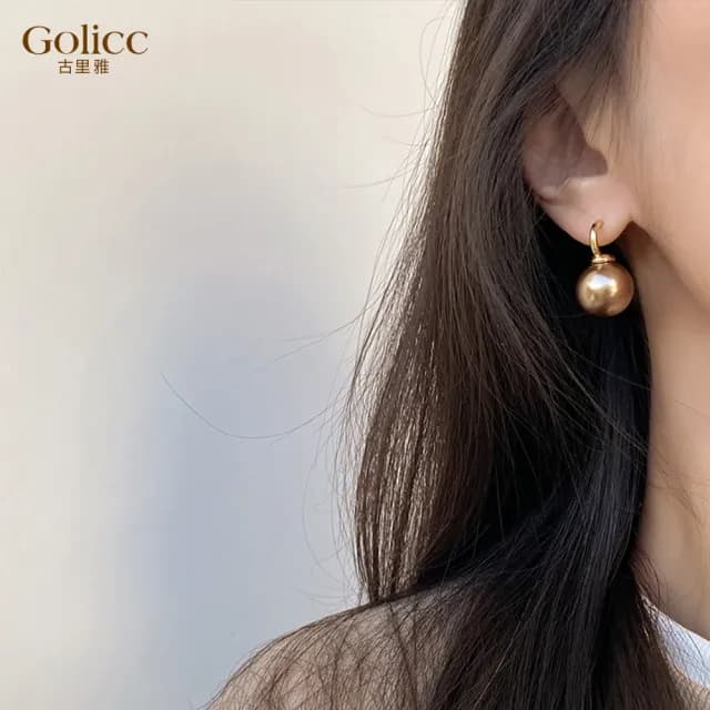 【Golicc】美拉德 復古香檳色珍珠耳環(七夕 情人節 生日 飾品 耳釘 耳飾 耳墜 禮物)