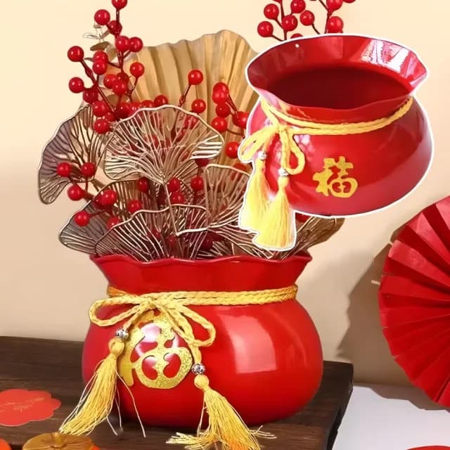 【福氣滿滿】聚寶盆插花福袋(年貨 新年 過年 節慶 花盆 插花桶  擺飾 禮物 客廳 臥室 居家 辦公室)