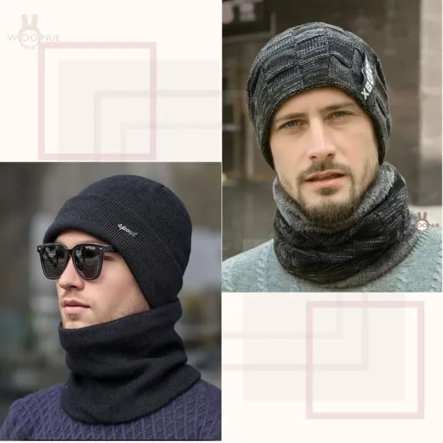 【WOONUE】男秋冬季小鐵風雙層毛帽保暖護耳加脖圍親膚(秋冬穿搭朋友男友情人單車族父親爸爸爺爺生日禮物)