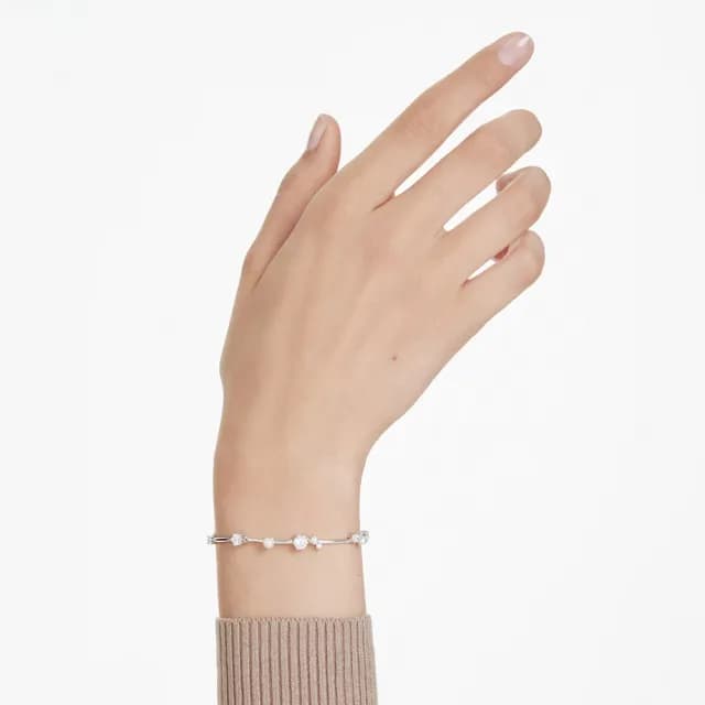 【SWAROVSKI 施華洛世奇】Constella Tennis 手鏈水晶珍珠圓形切割 白色 鍍白金色(情人節禮物)