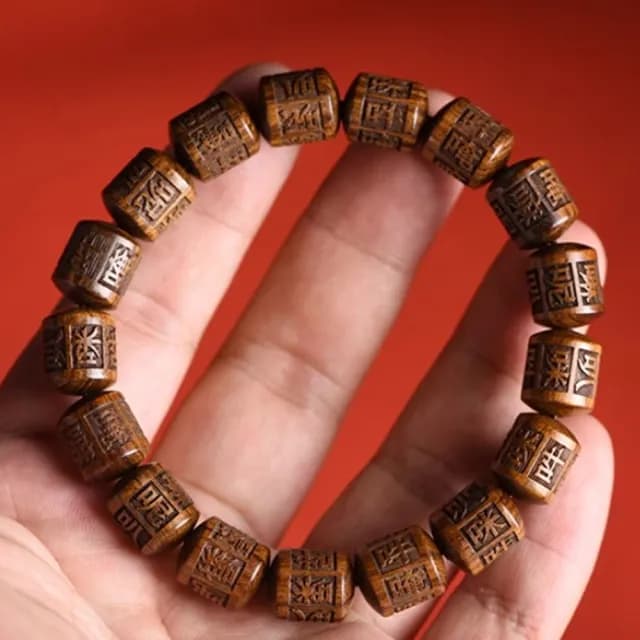 【Penny珮妮】非洲黃花梨桶珠六字真言手鍊(母親節禮物 交換禮物 送女友 生日禮物 情人節 尾牙 新婚 新年)