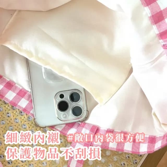 【可愛出門】父親節禮物 鬱金香格子單肩包(側背包 大容量 購物袋 環保袋 手提袋 收納袋)