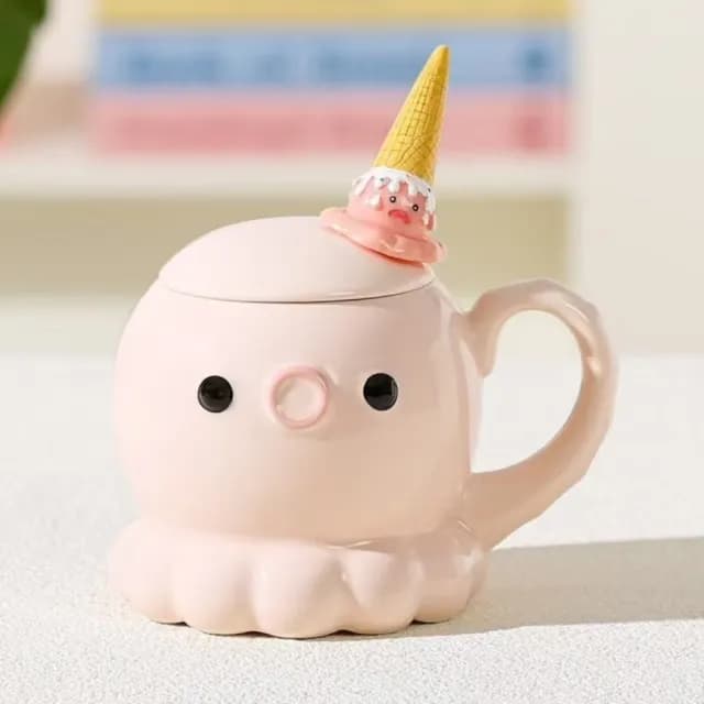 【可愛禮物】章魚甜筒造型馬克杯-附勺(茶杯 早餐杯 牛奶杯 咖啡杯 果汁杯 辦公室 交換禮物 情侶 飲料)