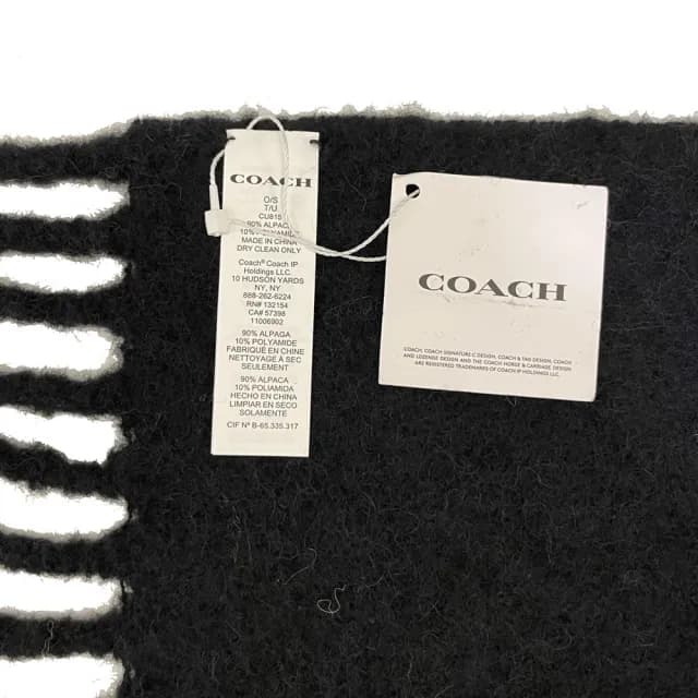 【COACH】新款方標LOGO雙面羊駝毛流蘇圍巾(黑)