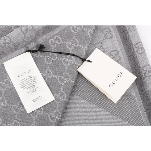 【GUCCI 古馳】GG Logo 羊毛混絲雙色披肩/圍巾(淺灰/灰色)